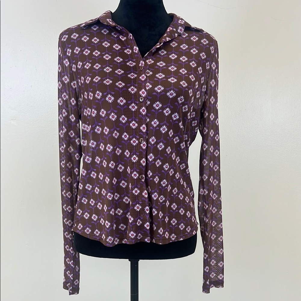 Mesh Brown Patterned Women's Top